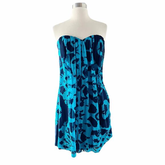 JAY GODFREY Silk Chiffon Sleeveless Cocktail Dress Blue Mini Sweetheart 10 EUC - Picture 1 of 9